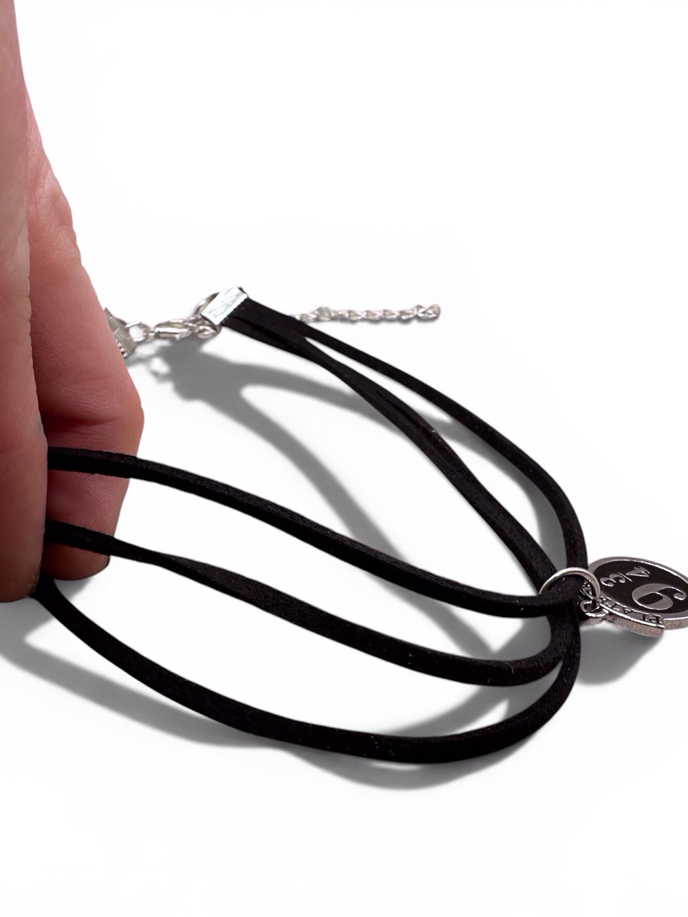 Black Velvet Choker Necklace with Silver Platform 9 3/4 Pendant - Picture 3 of 5
